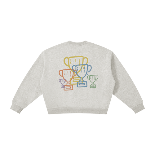 Adult Flower Grey + Navy | Champ Logo Stacked Wins | Boxy Crewneck